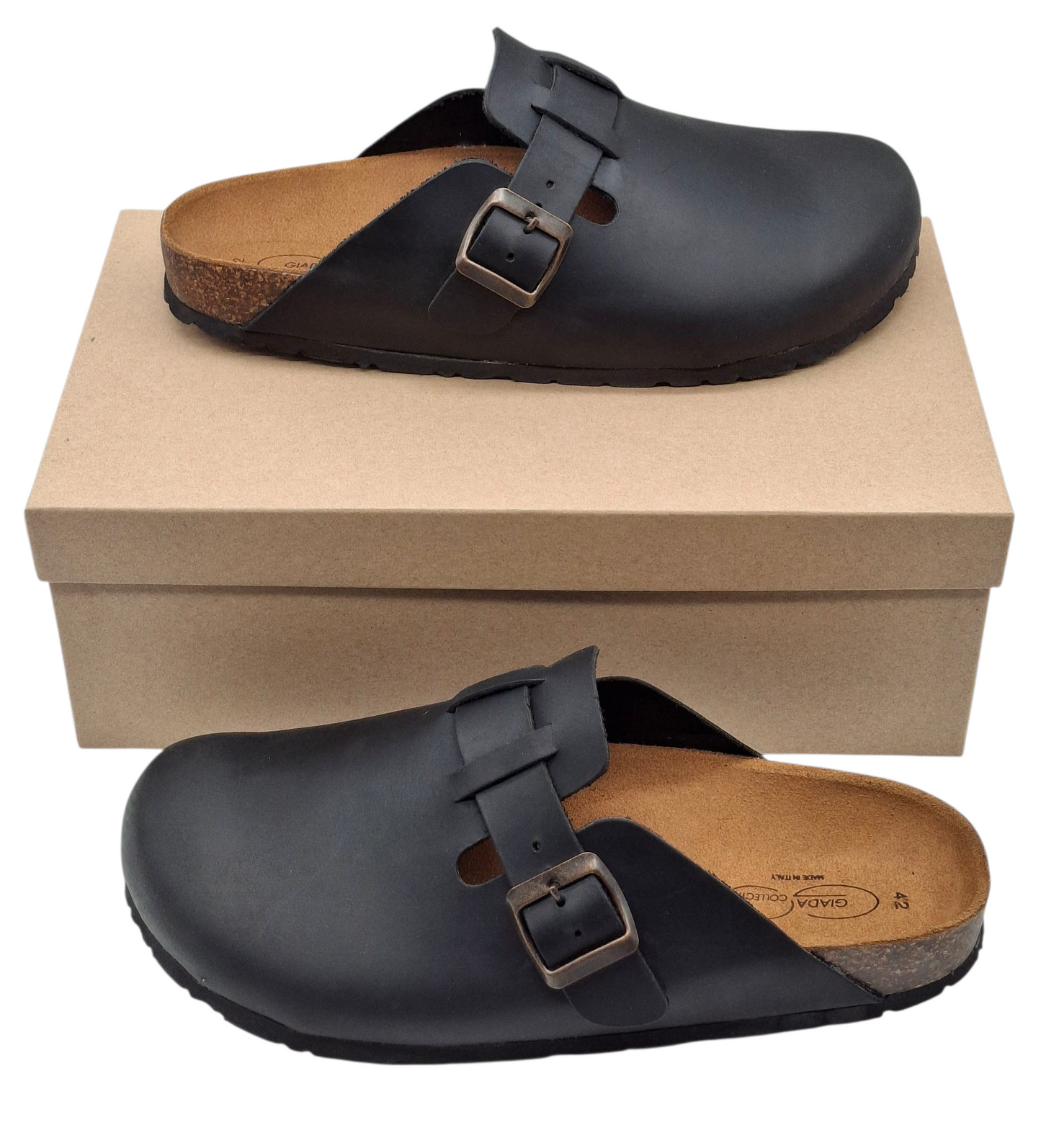 Sabot unisex pelle e sughero Modello Birkenstock Boston Made in Italia Comfort