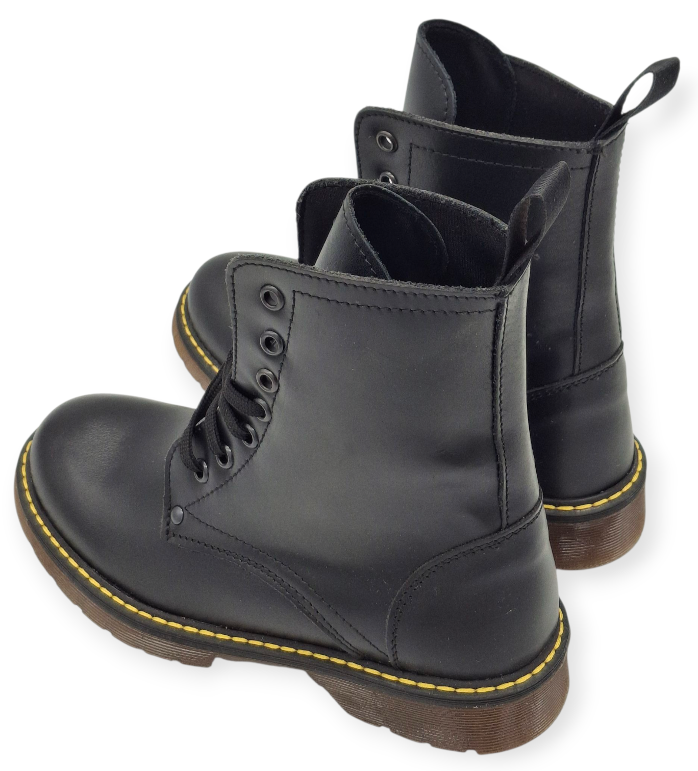 STIVALI ANFIBI DONNA IN VERA PELLE MADE IN ITALY LACCI SUOLA CHUNKY BOOTS