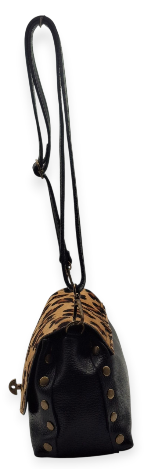 Borsa Tracolla Donna Vera Pelle Leopardata Moro Borchie | Bandoliera Rock Chic