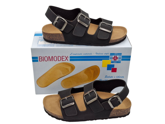 Sandali unisex Ciabatte Tipo Birkenstock Milano Marrone Fibbie Plantare Anatomico