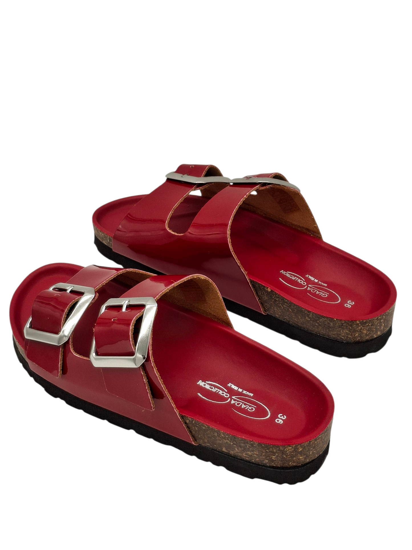 Ciabatte Donna Doppia Fibbia Pelle Nero Lucido Modello Birkenstock Arizona