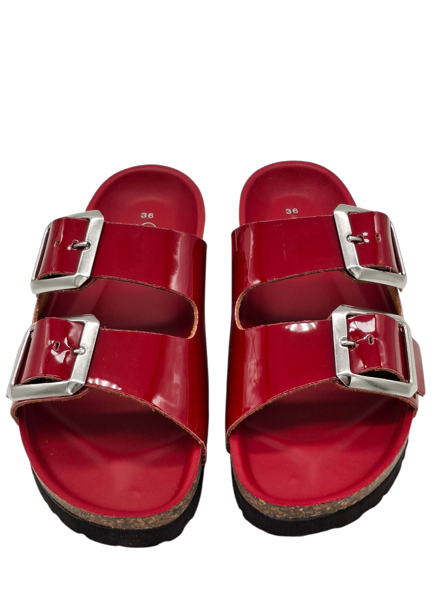 Ciabatte Donna Doppia Fibbia Pelle Nero Lucido Modello Birkenstock Arizona