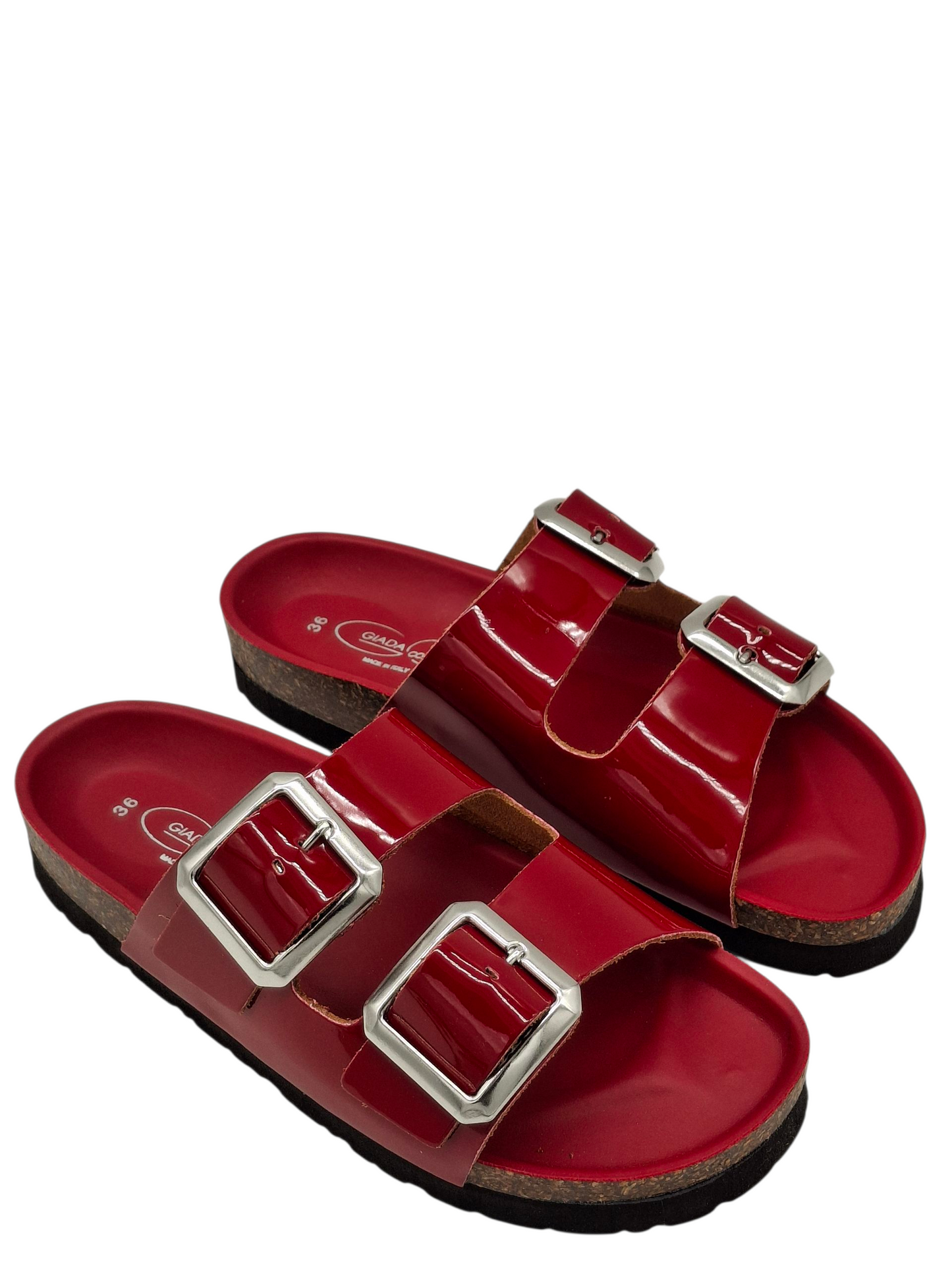 Ciabatte Donna Doppia Fibbia Pelle Nero Lucido Modello Birkenstock Arizona
