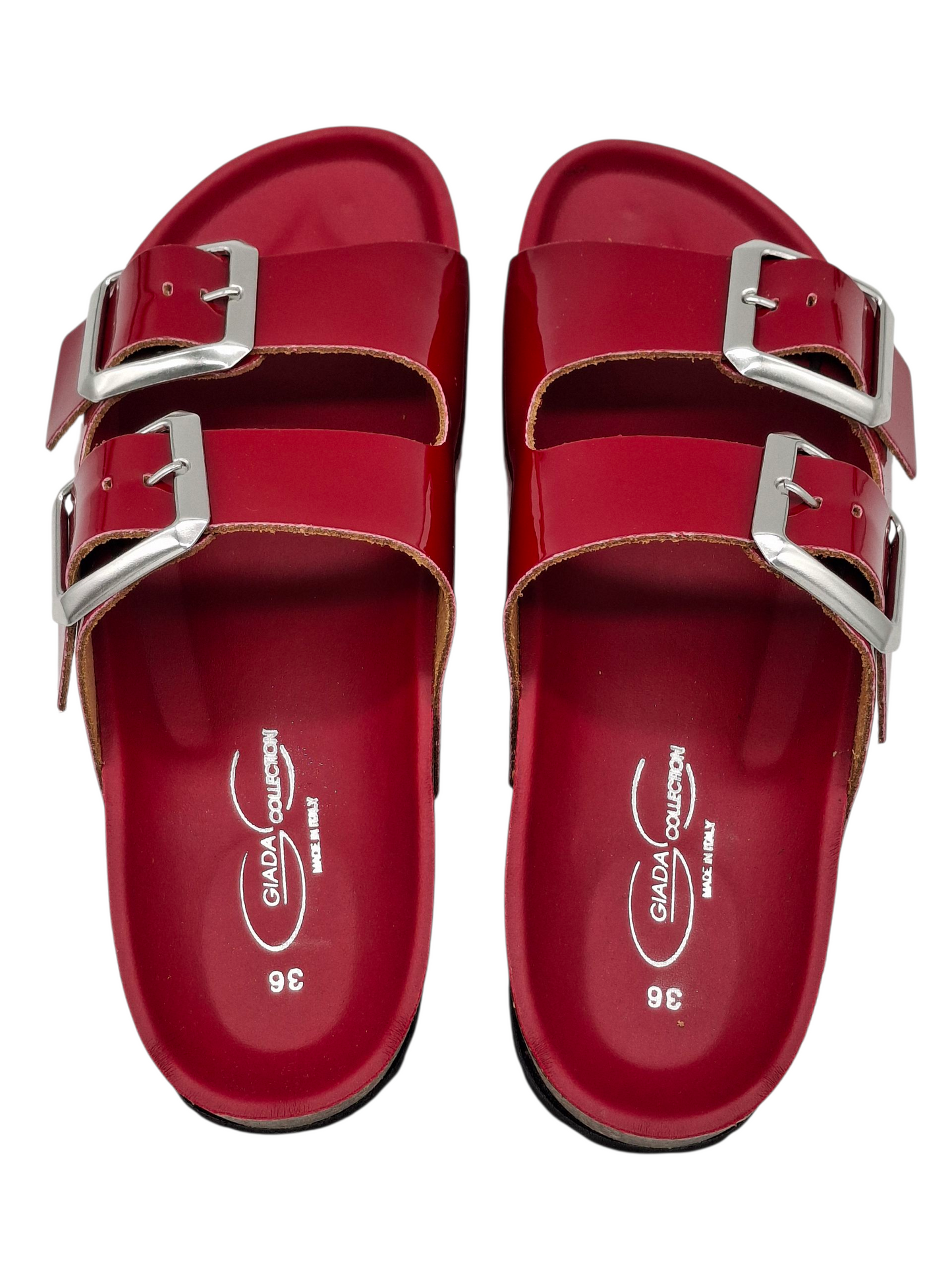 Ciabatte Donna Doppia Fibbia Pelle Nero Lucido Modello Birkenstock Arizona