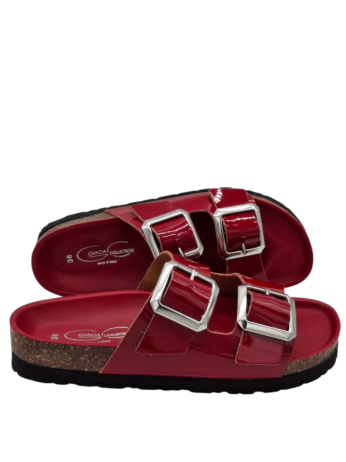 Ciabatte Donna Doppia Fibbia Pelle Nero Lucido Modello Birkenstock Arizona