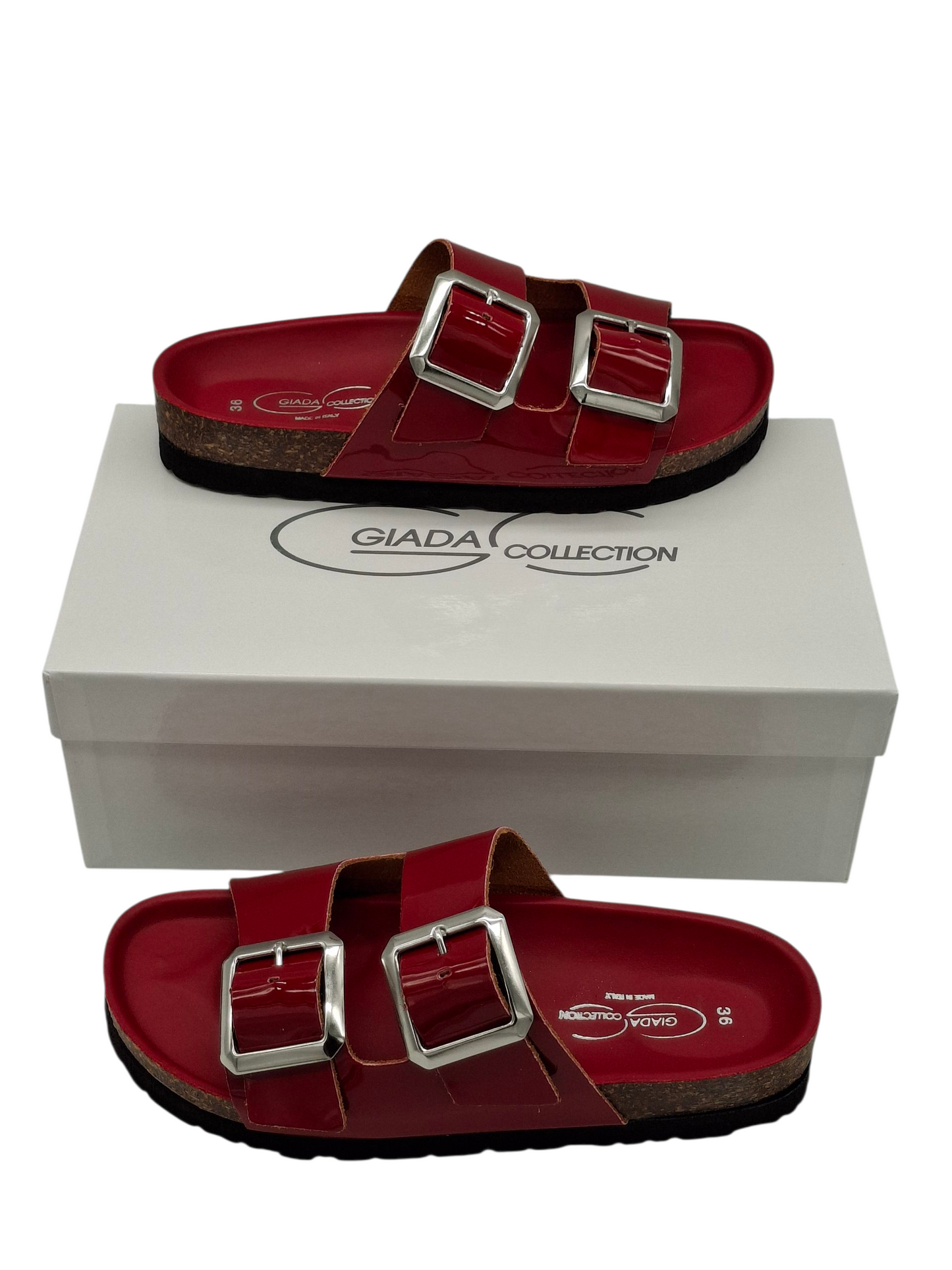 Ciabatte Donna Doppia Fibbia Pelle Nero Lucido Modello Birkenstock Arizona