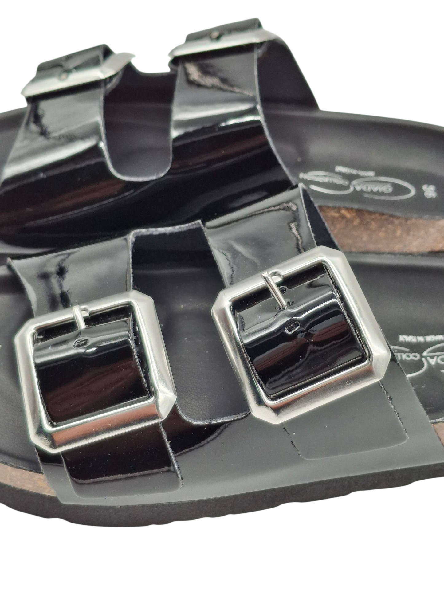 Ciabatte Donna Doppia Fibbia Pelle Nero Lucido Modello Birkenstock Arizona