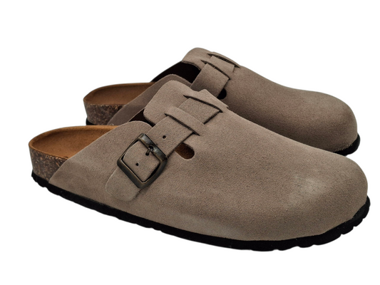 Ciabatte Sabot Beige Vera Pelle Scamosciata modello Birkenstock Boston