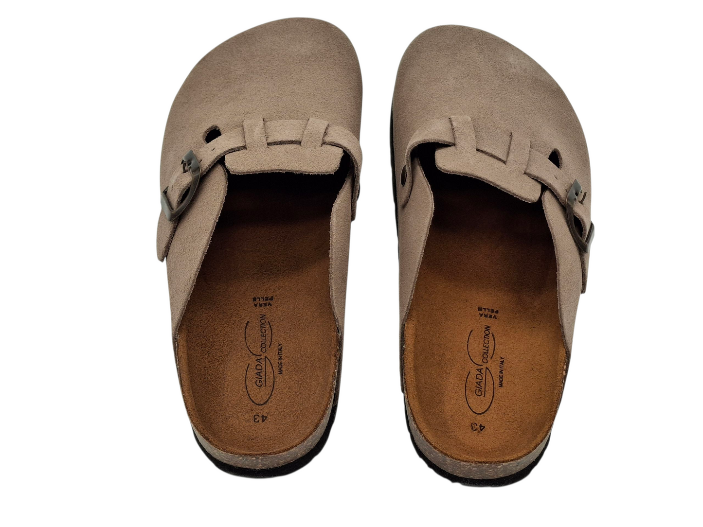 Ciabatte Sabot Beige Vera Pelle Scamosciata modello Birkenstock Boston