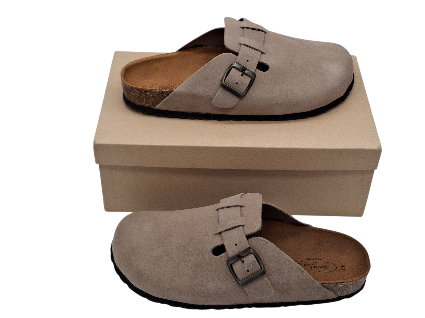 Ciabatte Sabot Beige Vera Pelle Scamosciata modello Birkenstock Boston