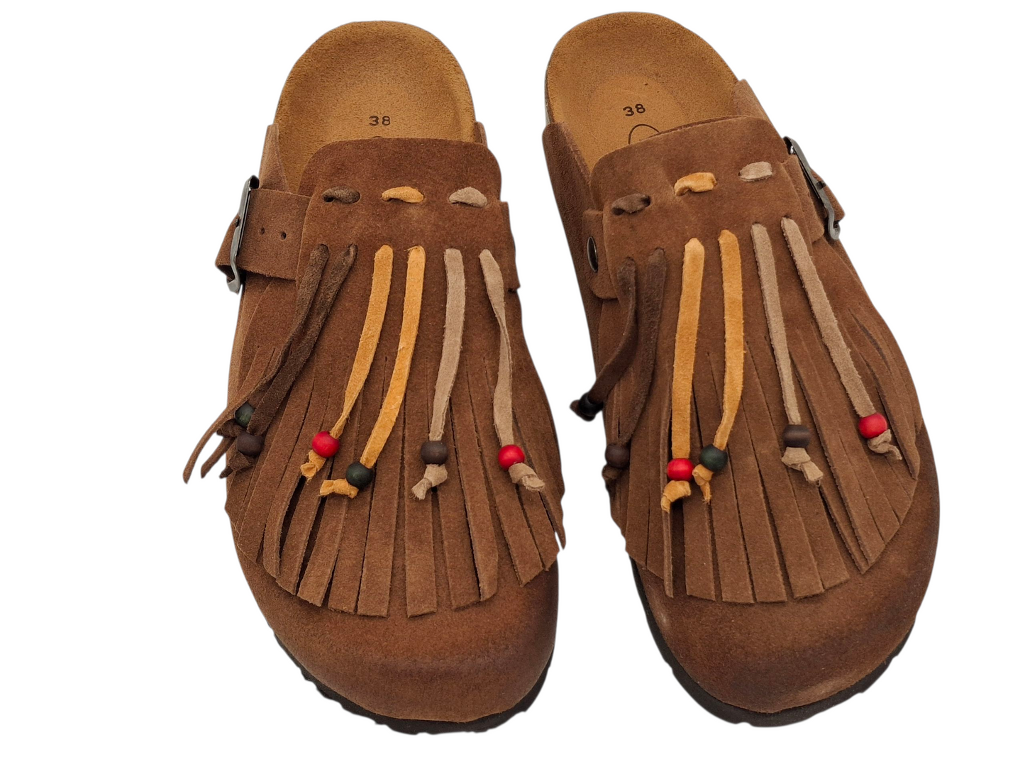 Sabot simil birkenstock Ciabatte con Frange in Camoscio Donna Stile Boho Chic