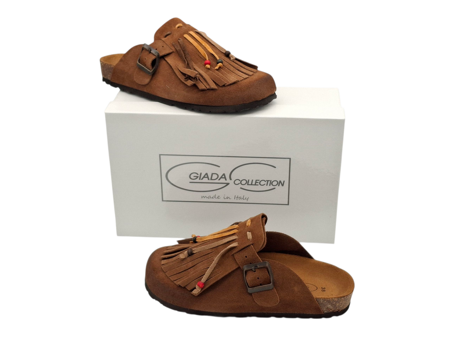 Sabot simil birkenstock Ciabatte con Frange in Camoscio Donna Stile Boho Chic