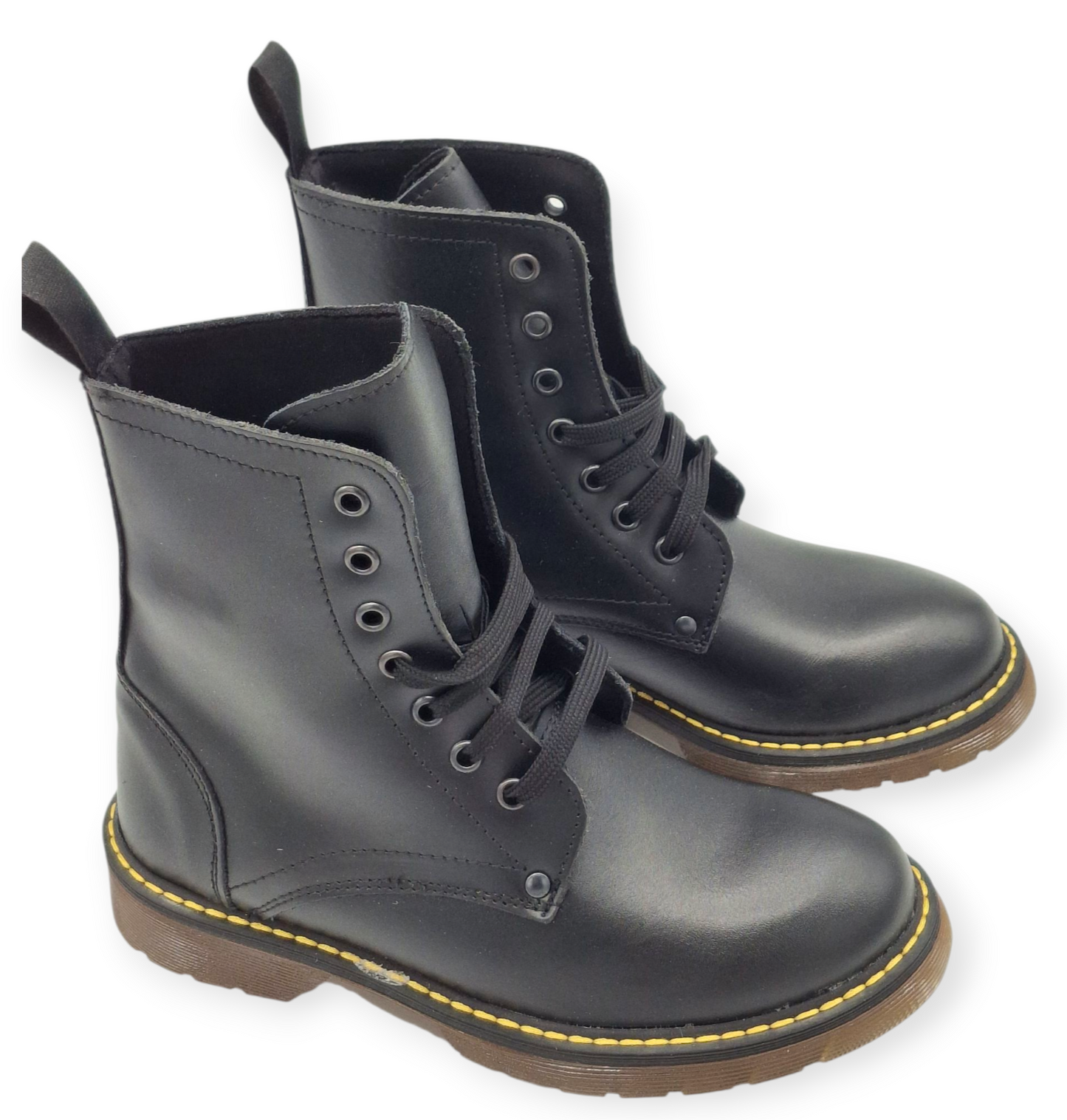 STIVALI ANFIBI DONNA IN VERA PELLE  MADE IN ITALY LACCI SUOLA CHUNKY BOOTS