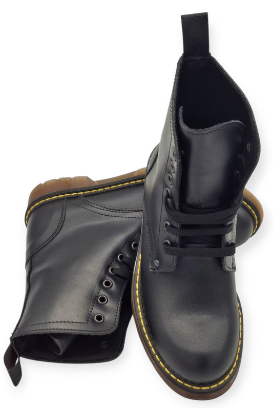 STIVALI ANFIBI DONNA IN VERA PELLE  MADE IN ITALY LACCI SUOLA CHUNKY BOOTS