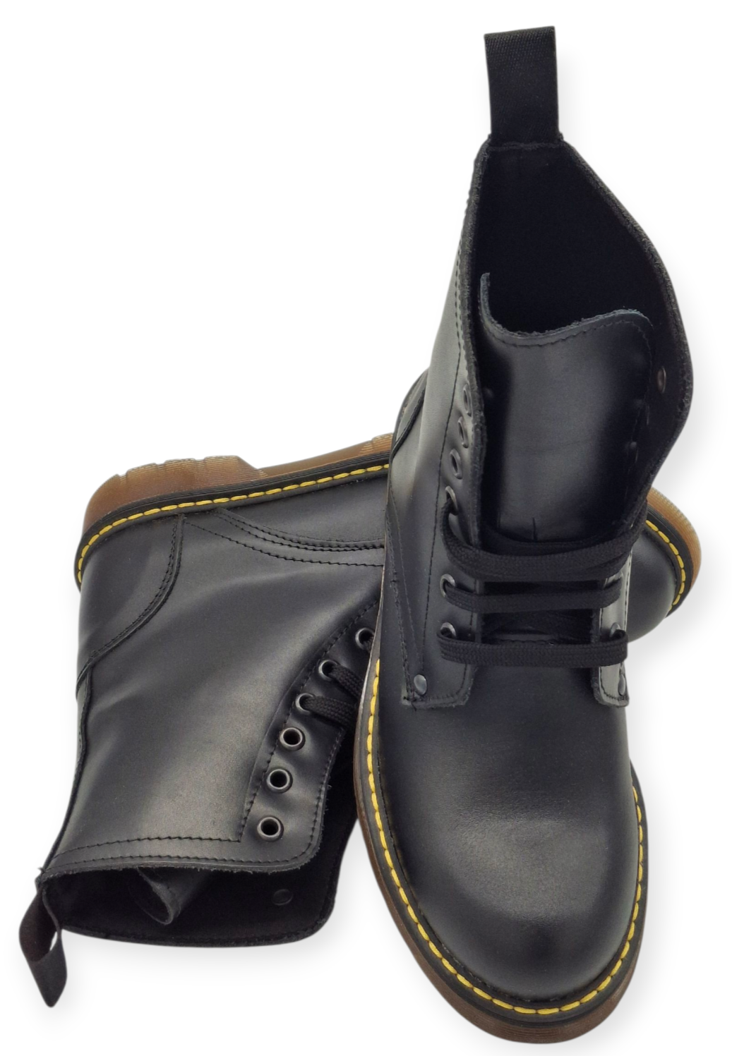STIVALI ANFIBI DONNA IN VERA PELLE  MADE IN ITALY LACCI SUOLA CHUNKY BOOTS