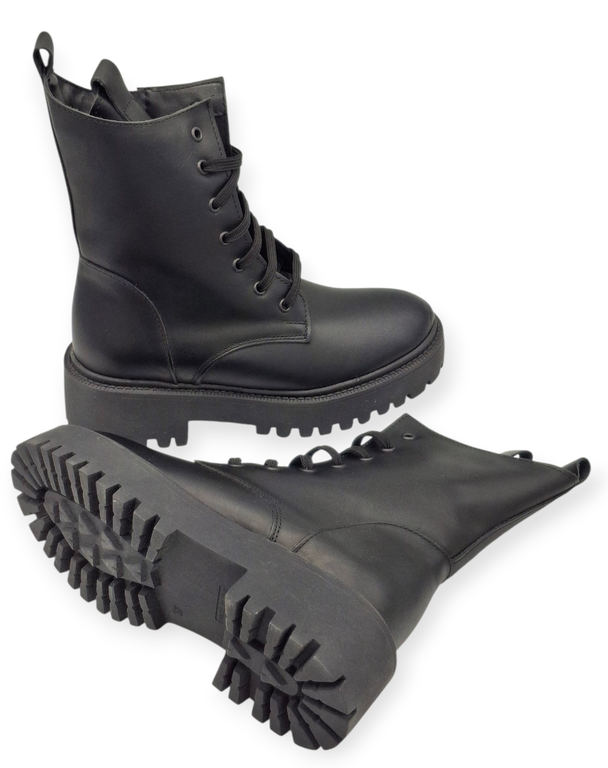 Anfibi Donna Neri Vera Pelle Platform Suola Alta Carrarmato Cerniera Lacci Made Italy