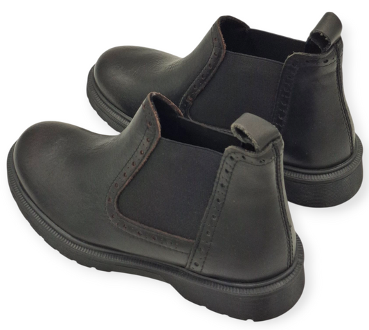 Stivaletto Donna Chelsea Anfibio Vera Pelle Nera con Elastico Scarpe Invernali