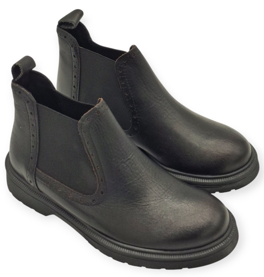 Stivaletto Donna Chelsea Anfibio Vera Pelle Nera con Elastico Scarpe Invernali
