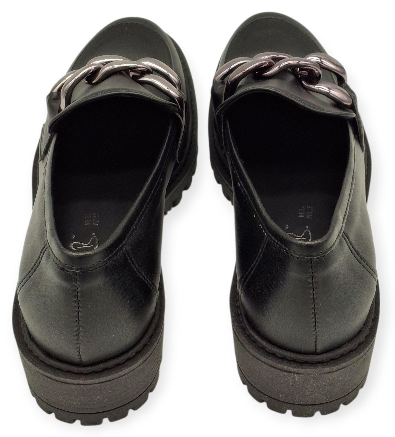 Mocassini Donna Chunky Neri Vera Pelle MADE IN ITALY Catena Argento Suola Alta