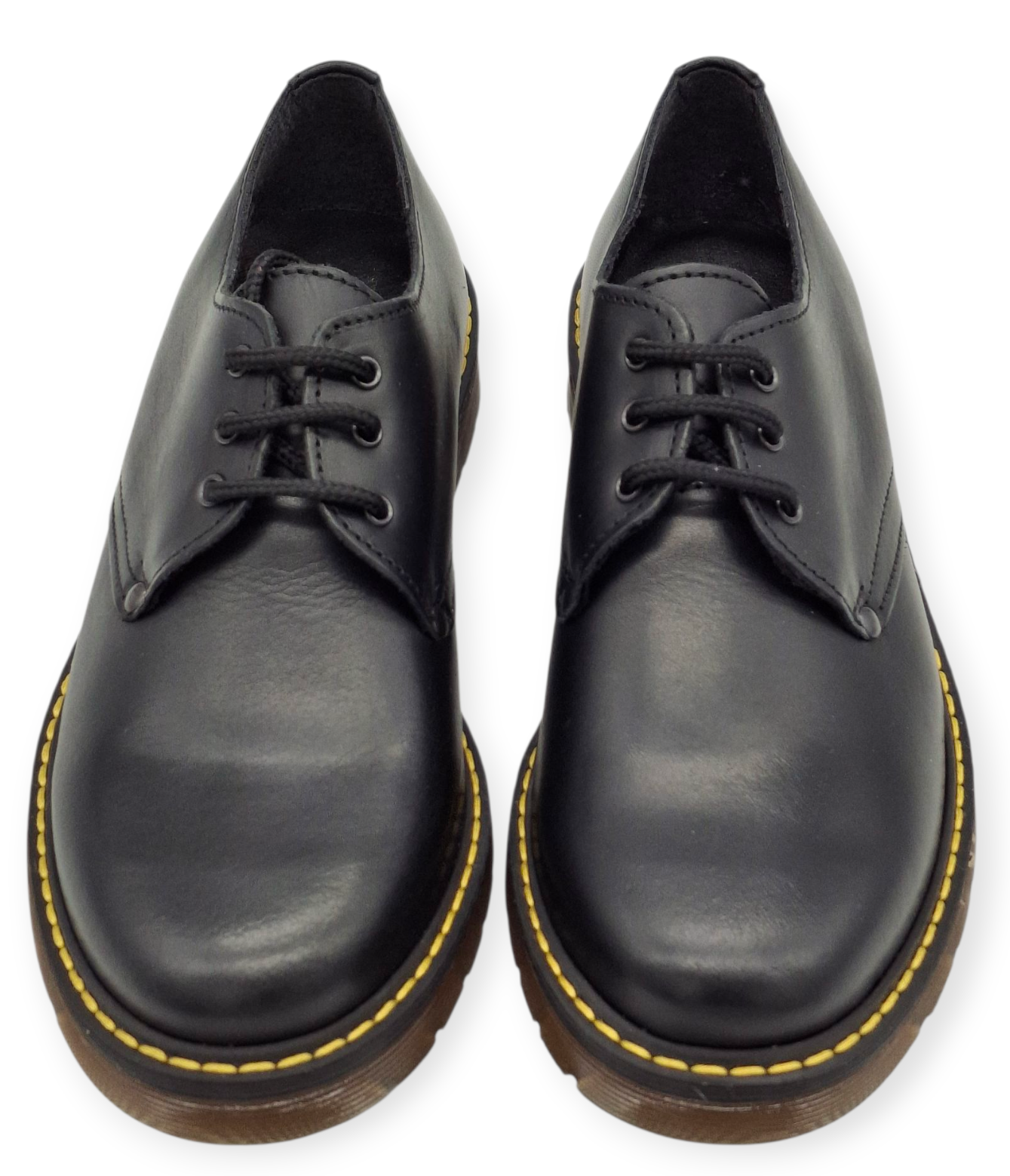 Scarpe Donna Eleganti Derby Nere Vera Pelle Made in Italy Anfibi Suola Gialla